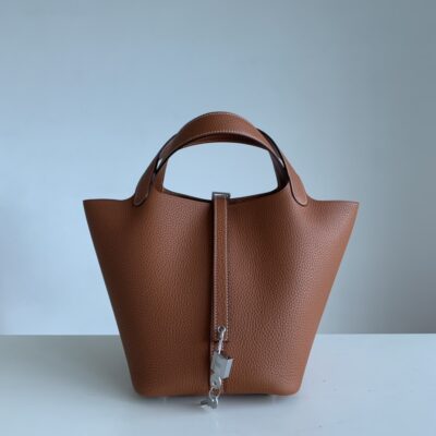 Hermès 原單Picotin 22CM金棕銀扣TC皮水桶包 手工縫製 百搭時髦法式風格