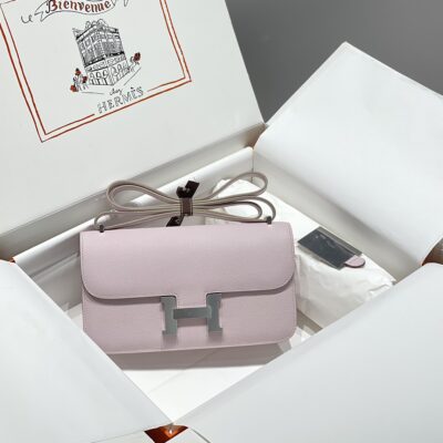Hermès 高仿 Constance Elan康康包 粉紫銀扣 新版單層附鏡 時尚氣質百搭款