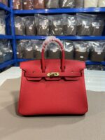 Hermès 復刻版Birkin大紅色25/30CM鉑金包 Togo皮金扣 手工精縫 氣勢女王款