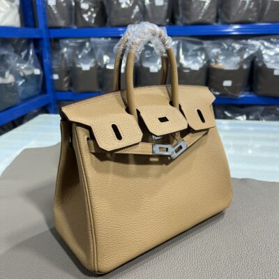 Hermès 頂級原單Birkin奶茶色25/30CM鉑金包 Togo皮銀扣 減法油邊工藝 知性高級感
