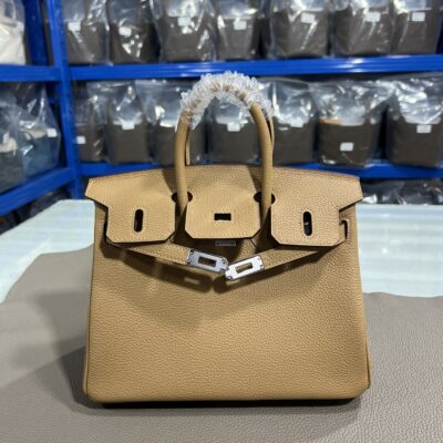 Hermès 頂級原單Birkin奶茶色25/30CM鉑金包 Togo皮銀扣 減法油邊工藝 知性高級感