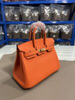 Hermès 精品仿製Birkin橙色25/30CM鉑金包 Togo皮金扣 手工油邊 蜜蠟線細緻