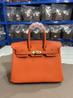 Hermès 精品仿製Birkin橙色25/30CM鉑金包 Togo皮金扣 手工油邊 蜜蠟線細緻