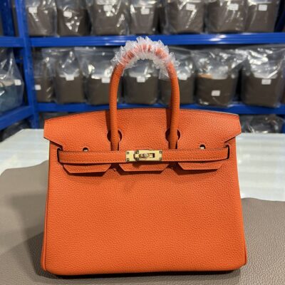Hermès 精品仿製Birkin橙色25/30CM鉑金包 Togo皮金扣 手工油邊 蜜蠟線細緻
