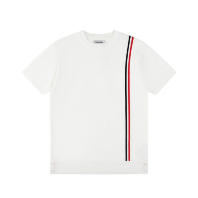 Thom Browne 精品仿製白色四條杠圓領短袖針織衫 經典百搭 清爽透氣舒適款