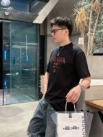 Prada 一比一黑色刺繡短袖T恤 2025夏季新款 個性藝術男女同款 百搭時尚