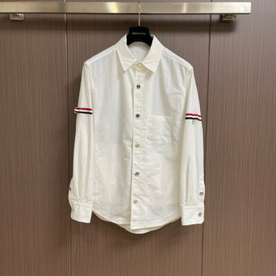 Thom Browne 高仿雙袖標翻領中長夾克 白色高質感時尚百搭外套