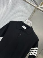Thom Browne 頂級原單黑色四杠針織Polo衫 復古透氣網紗 男女百搭新款