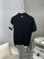 Thom Browne 頂級原單黑色四杠針織Polo衫 復古透氣網紗 男女百搭新款
