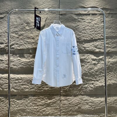 Thom Browne 原單玫瑰刺繡條紋襯衫 早秋新款氣質H版型 男女同款百搭首選