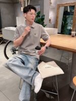 LOEWE 羅意威 2025春夏新款原單Polo衫 男士短袖T恤 灰色絲光棉 高仿精品上衣
