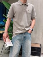 LOEWE 羅意威 2025春夏新款原單Polo衫 男士短袖T恤 灰色絲光棉 高仿精品上衣
