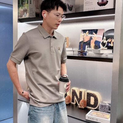 LOEWE 羅意威 2025春夏新款原單Polo衫 男士短袖T恤 灰色絲光棉 高仿精品上衣