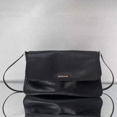 Balenciaga 一比一Grungy復古包 黑色皺感皮革 寬版休閒造型2025熱賣款現貨