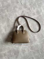 Hermès 一比一Mini Bolide大象灰保齡球包 銀扣圓潤貝殼設計 氣質百搭法式小包