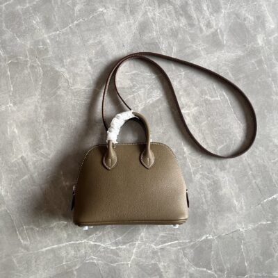 Hermès 一比一Mini Bolide大象灰保齡球包 銀扣圓潤貝殼設計 氣質百搭法式小包
