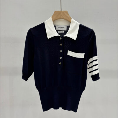 Thom Browne 復刻版小狗刺繡Polo領針織短袖上衣 夏日氣質百搭款推薦