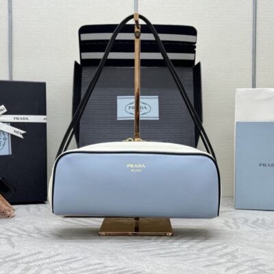 Prada 高仿保齡球包 2025新款 進口牛皮羊皮撞色設計 時尚容量大爆款1BC249