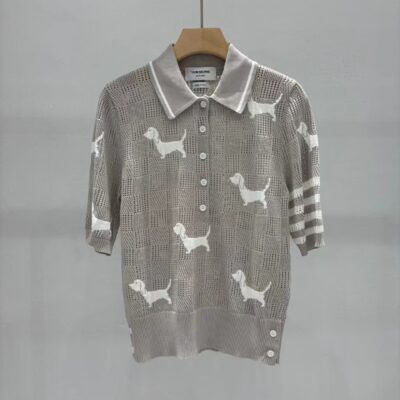 Thom Browne 原單Polo領針織短袖上衣 小狗刺繡設計 夏日質感百搭款