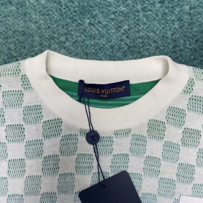 LV A貨提花網格短袖套頭衫 Damier漸變圖案設計 精緻刺繡潮流感滿分