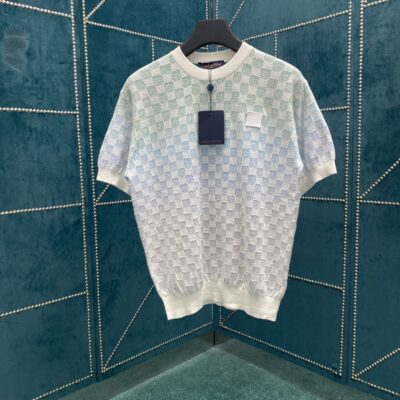 LV A貨提花網格短袖套頭衫 Damier漸變圖案設計 精緻刺繡潮流感滿分