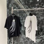 LOEWE頂級原單羽毛立體印花短袖T恤 夏季新款刺繡LOGO寬鬆男女同款