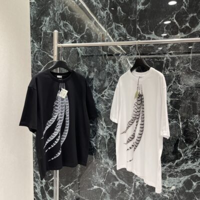 LOEWE頂級原單羽毛立體印花短袖T恤 夏季新款刺繡LOGO寬鬆男女同款