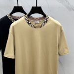 Burberry頂級原單卡其色打底短袖T恤格紋領設計2025春夏抗皺透氣舒適