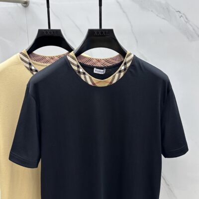 Burberry原單圓領打底短T格紋領口剪裁修身2025春夏親膚好搭