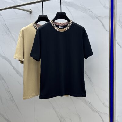 Burberry原單圓領打底短T格紋領口剪裁修身2025春夏親膚好搭