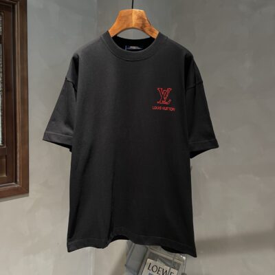 LV 精品仿製 驢牌黑色短袖T恤 春夏新款 LOGO設計 男女同款