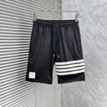 Thom Browne 原單黑色休閒短褲 條紋拼接寬版剪裁 2024春夏高質感運動風格