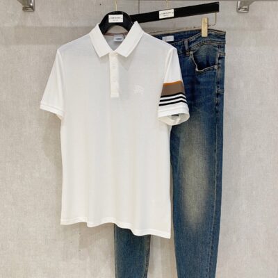 Burberry頂級原單白色LOGO翻領Polo衫男士簡約氣質2025新品紳士百搭首選