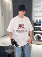 Burberry精品仿製白色格紋LOGO短T三標齊全厚花印花2025夏季男女同款