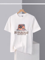 Burberry精品仿製白色格紋LOGO短T三標齊全厚花印花2025夏季男女同款