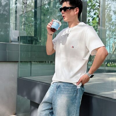 Thom Browne 原單白色圓領短袖T恤 高端訂製 潮流百搭春夏必備款