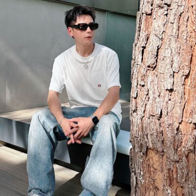 Thom Browne 原單白色圓領短袖T恤 高端訂製 潮流百搭春夏必備款