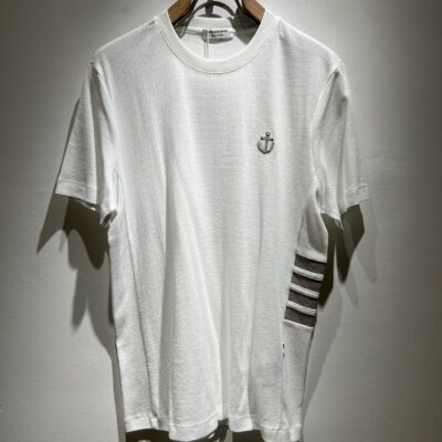 Thom Browne 白色 2025春夏新品 華夫格純棉刺繡LOGO短袖T恤 經典休閒款