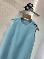 Dior 原單水綠肩扣無袖連衣裙 五角星扣裝飾 蜜蜂刺繡輕奢設計 2025氣質新款