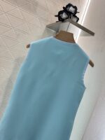 Dior 原單水綠肩扣無袖連衣裙 五角星扣裝飾 蜜蜂刺繡輕奢設計 2025氣質新款