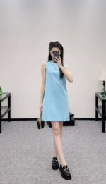Dior 原單水綠肩扣無袖連衣裙 五角星扣裝飾 蜜蜂刺繡輕奢設計 2025氣質新款