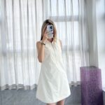 Prada 高仿工裝風無袖連衣裙 半拉鍊設計三角Logo裝飾 簡約顯瘦百搭長裙