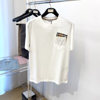 Burberry高仿白色格紋LOGO短袖T恤男士潮流百搭設計2025簡約舒適英倫風格