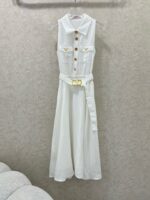 Valentino 原單亞麻連身裙 翻領背心款 收腰設計老錢風 慵懶高級2025夏季新款