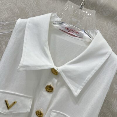 Valentino 原單亞麻連身裙 翻領背心款 收腰設計老錢風 慵懶高級2025夏季新款