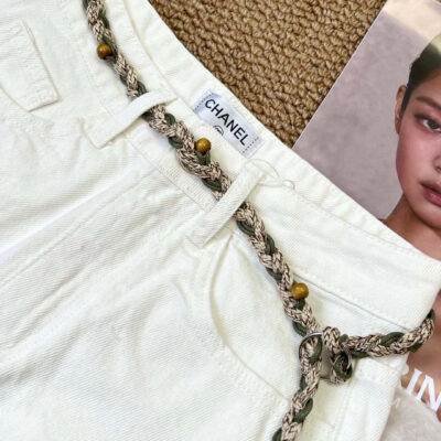Chanel A貨白色腰繩串珠短褲 直筒顯瘦設計 度假感十足 夏日辣妹必備