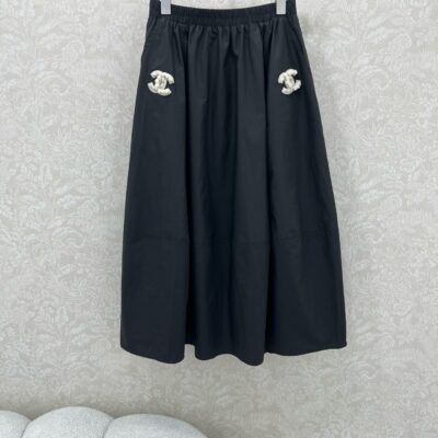 Chanel 高仿中古風雙C拼接半裙 手工貼布剪裁顯瘦 膝下長度時髦百搭款