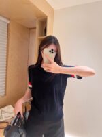 THOM BROWNE 一比一雙袖大織帶圓領T恤 女款藏青百搭潮流感十足