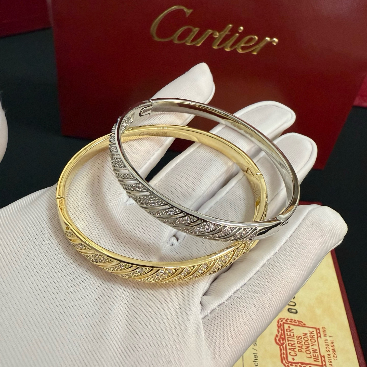 卡地亞 Cartier 鑲鑽豹頭手鐲|高端定制 V金材質|經典男女款
