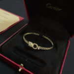 卡地亞 Cartier 鑲鑽豹頭手鐲｜高端定制 V金材質｜經典男女百搭款